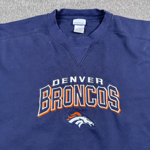 Vintage Reebok‎ Denver Broncos Sweatshirt Men's 2XL Blue Embroidered Logo NFL - Picture 2 of 7